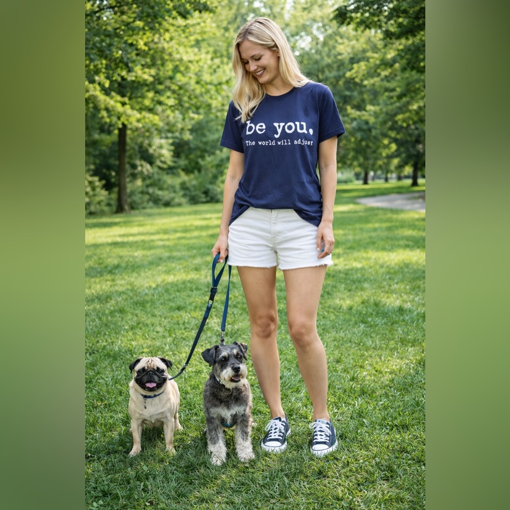 NWT “Be You The World Will Adjust” Navy Blue Tee Shirt 100% Soft Cotton - Picture 2 of 3